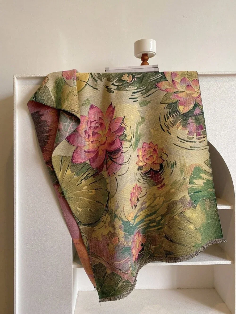 Green Casual Women's Jacquard floral print Thick Warm Rectangular Shawl Scarf